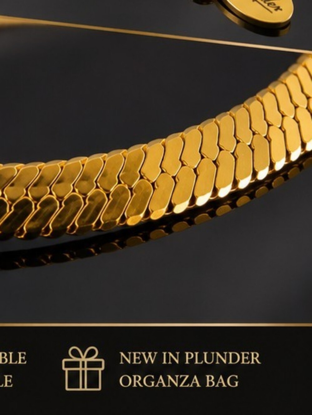 Plunder 18K Gold Plated Stainless Steel Herringbone Snake Chain Necklace - Picture 5 of 12